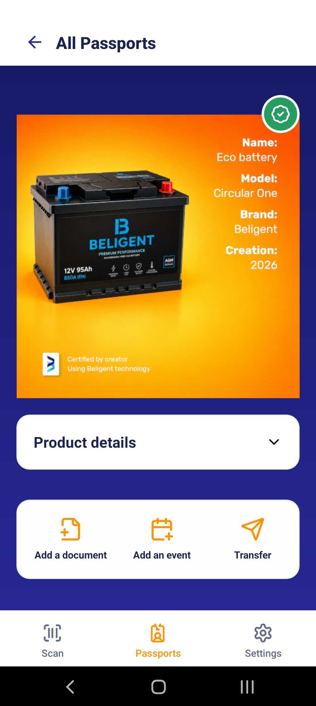 Product information in the Beligent Scanner app